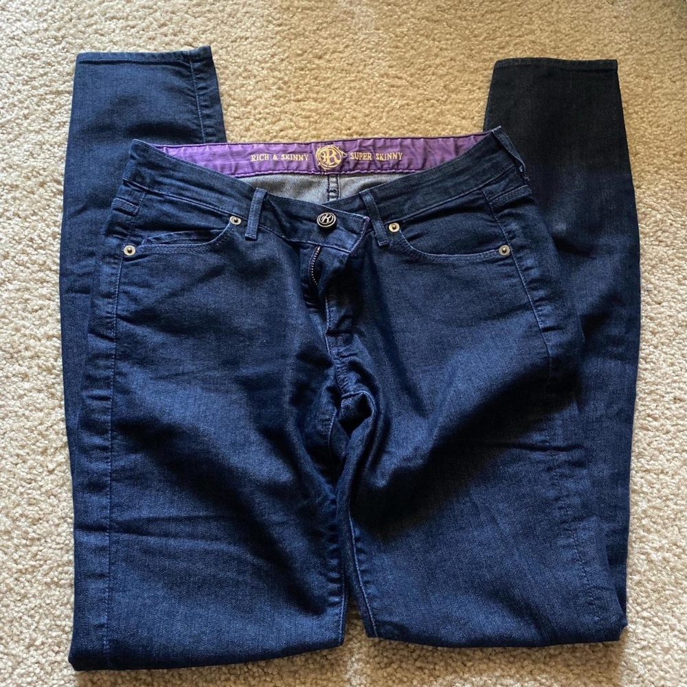 RICH & SKINNY #AYB096 Dark Blue Sleek Straight Jeans size 27’  – 70% Cotton – 30
